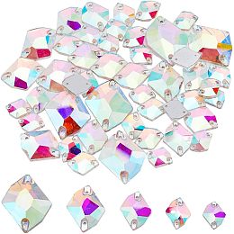 SUPERFINDINGS 5 Size 78pcs Sew on Crystal AB Rhinestones Irregular Rhombus Sewing Stone Gems 2 Hole Clear Flatback Colorful Rhinestone for DIY Crafts Shoes Costume Earring Hole: 1.2-0.9mm