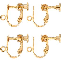 Beebeecraft 1 Box 20Pcs Earring Clips 18k Gold Plated Clip-on Earrings Non-Pierced Earring Findings with Loop for DIY Earring Making Jewelry Hole 2mm