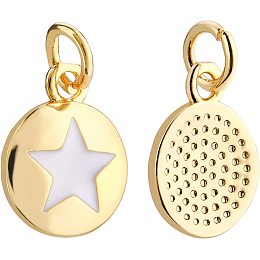 BENECREAT 10Pcs 18K Gold Plated Star Enamel Charms Flat Round Pendants with Jump Rings for DIY Necklace Bracelet Jewelry Making