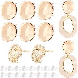 BENECREAT 10Pcs 18K Gold Plated 18K Gold Plated Semicircle Earring Stud with Loops, Brass Earring Components with 30Pcs Plastic Ear Nuts for DIY Crafts Earring Making, Hole: 1.2mm