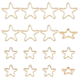 BENECREAT 32Pcs 2 Style Brass Linking Rings, Real 14K Gold Plated, Star, 7~10.5x7.5~11x1mm, Inner Diameter: 6~9x6.2~9mm, 16pcs/style