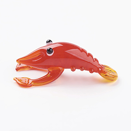 Honeyhandy Home Decorations, Handmade Lampwork Display Decorations, Lobster, Red, 28~32x15~16x11mm