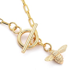 Honeyhandy Brass Pendant Necklaces, with 304 Stainless Steel Toggle Clasps, Bees, Real 18K Gold Plated, 17.91 inch(45.5cm), 2.5mm