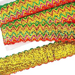 FINGERINSPIRE 14.2 Yards Metallic Braid Trim 50mm Wide Gold Sequins Wave Shape Lace Ribbon Red Green Pink Embellishment Lace Trim DIY Crafts Sewing Ribbon for Home Christmas Party Decoration