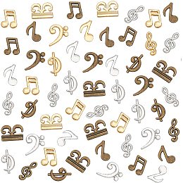 OLYCRAFT 108pcs Music Notes Resin Fillers 4-Style Musical Note Resin Charms Filling Charms Alloy Epoxy Resin Accessories for Resin Crafting and Jewelry Making Golden Antique Bronze Platinum