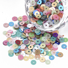 Honeyhandy Ornament Accessories, PVC Plastic Paillette/Sequins Beads, Frosted, Flat Round, Mixed Color, 4x0.4mm, Hole: 1mm, about 2400pcs/bag