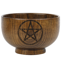 Honeyhandy Pentagram Wooden Bowl Ornament, for Altar Ceremony Ritual Use Decoration, 90~100mm