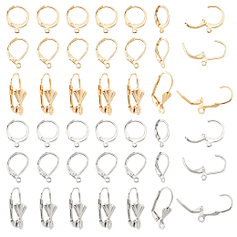 Nbeads 90Pcs 6 Style 304 Stainless Steel Leverback Earring Findings, with Horizontal Loops, Golden & Stainless Steel Color, 14~19x11~12x2~6mm, Hole: 1.2~1.5mm, Pin: 0.6~0.8mm, 15Pcs/style