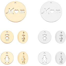 UNICRAFTALE 12pcs 3 Styles Flat Round Hollow Pendants 2 Colors Stainless Steel Hypoallergenic Metal Charm Necklace Bracelets Pendants for DIY Jewelry Making 2mm Hole