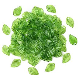 Honeyhandy 100Pcs Transparent Acrylic Charms, Leaf, Green, 13.5x8.5x2mm, Hole: 1.6mm