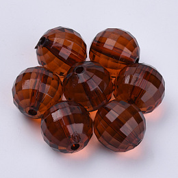 Honeyhandy Transparent Acrylic Beads, Faceted, Round, Coconut Brown, 8x8mm, Hole: 1.5mm, about 1770pcs/500g