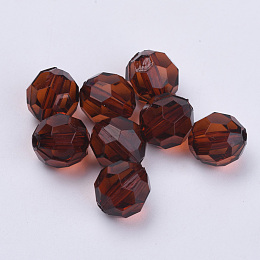 Honeyhandy Transparent Acrylic Beads, Faceted, Round, Coconut Brown, 14x13mm, Hole: 1.8mm, about 330pcs/500g