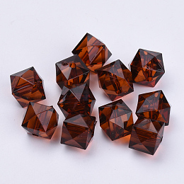 Honeyhandy Transparent Acrylic Beads, Faceted, Cube, Coconut Brown, 10x10x8mm, Hole: 1.5mm, about 900pcs/500g