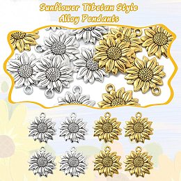 Honeyhandy 10PCS 2Colors Sunflower Tibetan Style Alloy Pendants, Mixed Color, 21.5x19x2.5mm, Hole: 1.8mm, 5pcs/color