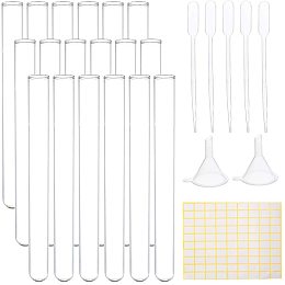 BENECREAT 40Pcs 18ml Glass Round Bottom Test Tube with 10Pcs Pipette, 2Pcs Hopper, 1Pcs Label Paster, for Liquid Test, Seeds Planting and Bead Storage, 150x15mm