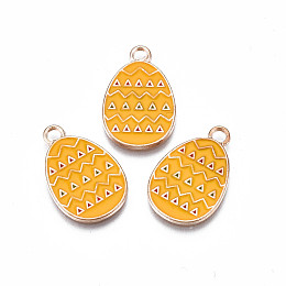 Honeyhandy Alloy Enamel Pendants, Light Gold, Cadmium Free & Lead Free, Easter Egg Shape with Triangle, Orange, 22x14x1.5mm, Hole: 2mm