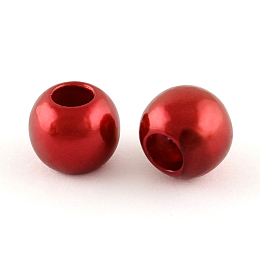 Honeyhandy ABS Plastic Imitation Pearl European Beads, Large Hole Rondelle Beads, FireBrick, 11.5~12x10mm, Hole: 5mm