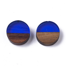 Honeyhandy Resin & Wood Cabochons, Flat Round, Blue, 10x2.5~4mm