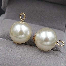 Honeyhandy Resin Imitation Pearl Pendants, with Alloy Findings, Round, Golden, 8mm