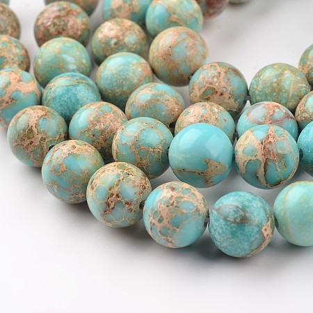 Arricraft Natural Imperial Jasper Beads Strands, Round, Dyed, Light Blue, 4mm, Hole: 1mm, about 90pcs/strand, 15.2 inches