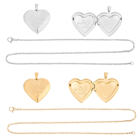 Unicraftale DIY Valentine's Day Themed Pendant Necklaces Making Kits, include 304 Stainless Steel Locket Pendants & Necklace Making, Golden & Stainless Steel Color, Necklace Making: 17.72 inches(450mm), 2 colors, 1pc/color, 2pcs/box
