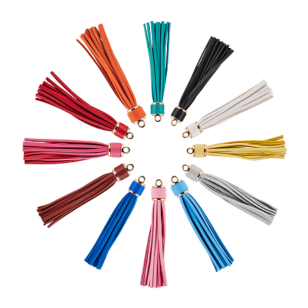 Imitation Leather Tassel Big Pendants Decorations, with CCB Plastic Findings, Mixed Color, 110x15mm, Hole: 4mm; 12pcs/box