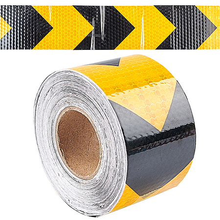 GORGECRAFT Reflective DIY Scrapbook Adhesive Tapes, Safety Warning Mark Self Adhesive Tape, Chevron Pattern, Yellow, 50mm; 10m/roll