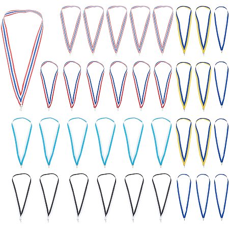 AHANDMAKER 36 Pcs Striped Medal Lanyards, 6 Colors Polyester Award Neck Ribbons Medals Neck Ribbons with Snap Clips, for Competitions Sports Meeting Sport Party 44.5x2.1cm