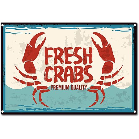CREATCABIN Seafood Crabs Tin Sign Fresh Crabs Vintage Metal Tin Signs for Cafe Bar Pub Shop Wall Decorative Funny Retro Signs, 8 x 12 Inch