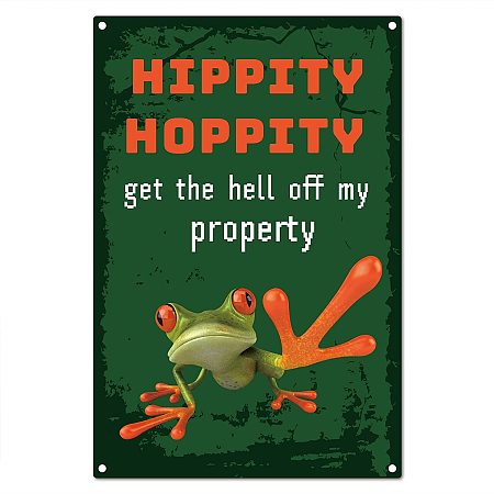CREATCABIN Hippity Hoppity Get Off My Property Frog Warning Sign Metal Tin Signs Vintage Retro No Transgressing for Plaque Poster Bar Pub Garage Fast Food Cafe Home Wall Decor 8 x 12 Inch