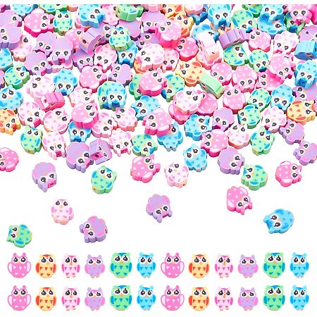 Nbeads 300 Pcs Clay Owl Beads, Handmade Polymer Clay Beads Spacers Cute Slime Charms for DIY Bracelet Necklace Beading Jewelry Making Crafts