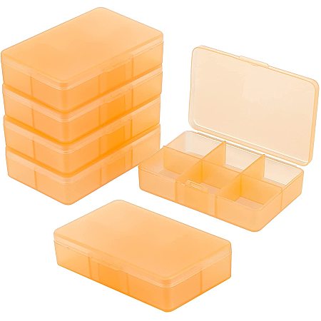 NBEADS 12 Packs 6 Compartment Plastic Storage Box, Orange Clear Beads Storage Containers Rectangle Craft Compartment Storage Box for Beads Jewelry Organizer