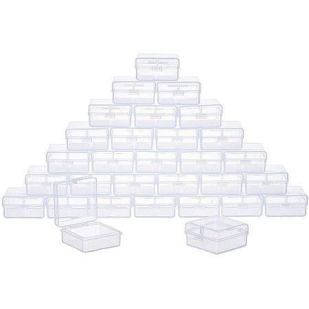 SUPERFINDINGS 30PCS White Sqaure Transparent Plastic Bead Containers with Hinged Lids Flip Cover Earplugs Box for Small Items and Other Craft Projects 1.5x1.5x0.8 Inches