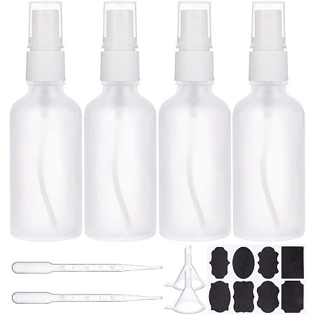 BENECREAT 4 Pack 1.7oz/50ml Frosted Glass Spray Bottles Clear Empty Fine Mist Atomizer with 2PCS Hopper, 2PCS Pipettes and 1PCS Label for Make-up Cosmetic Hair Travel