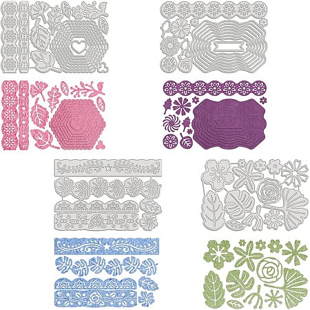 GLOBLELAND 4 Set Flower Leaves Frame Die Cut Set Embossing Stencils Template for DIY Card Scrapbooking Craft Album Paper Decor