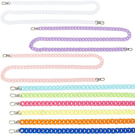 PandaHall Elite 9 Stands Acrylic Curb Chains Candy Colors Acrylic Purse Strap with 18pcs Swivel Snap Hook for DIY Chunky Bag Replacement Chain Tote Pouche Crossbody Bag Trouser Chain, 1m/39.37