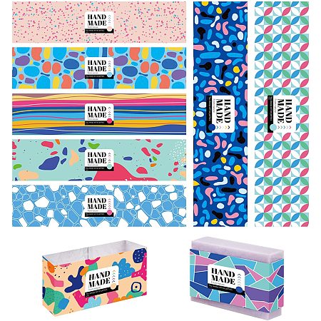 PandaHall Elite 90pcs Graffiti Wrap Tape, 9 Style Vibrant Color Paper Labels Crafts Wrapper Sleeves Covers Vertical Tags for Handmade Soap Lotion Bars Bath Gift Wrapping, 21x5cm/8.5x1.9 inch