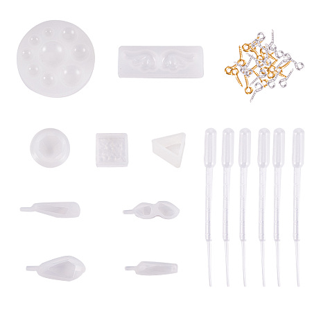 PandaHall Elite 9pcs Resin Molds Resin Jewelry Molds with 5pcs Droppers and 40pcs Screw Eye Pins for Pendant Jewelry Making