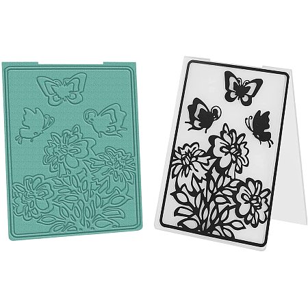 GOLBLELAND 2 Pcs Flower Butterfly Plastic Embossing Folders DIY Plastic Template Craft Card Making for Handcraft Photo Album Decoration, 5.83 x 4.13 Inches