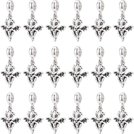 CHGCRAFT 36Pcs Dragon Dangle Charm Tibetan Dragon Pendants Style Alloy European Dangle Charms Large Hole Pendants for Necklace Bracelet Jewelry Making and Crafting, Antique Silver
