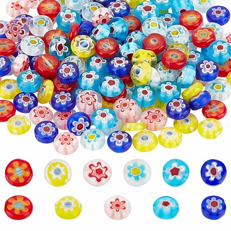 SUNNYCLUE 1 Box Flower Glass Beads Lampwork Handmade Millefiori Beads Flat Round Flower Loose Spacer Bead for Jewelry Making Beading Supplies Beaded Bracelets Necklace Keychain Craft