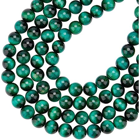 Arricraft About 96 Pcs Nature Stone Beads 8mm, Natural Green Tiger Eye Round Beads, Gemstone Loose Beads for Bracelet Necklace Jewelry Making ( Hole: 1mm )
