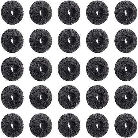 NBEADS About 50 Pcs 15.5mm Lava Beads, Natural Black Large Hole European Beads Rondelle Loose Lava Gemstone Beads for Jewelry Making