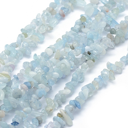 Honeyhandy Natural Aquamarine Beads Strands, Chip, 3~5mm, Hole: 0.6mm, about 33 inch(84cm)