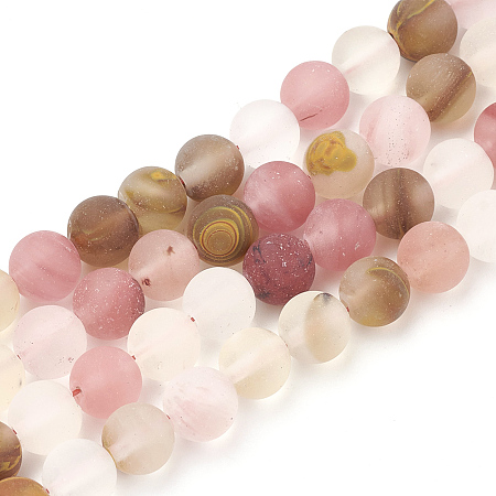 Honeyhandy Tigerskin Glass Beads Strands, Frosted, Round, 10mm, Hole: 1.2mm, about 36pcs/strand, 15.5 inch