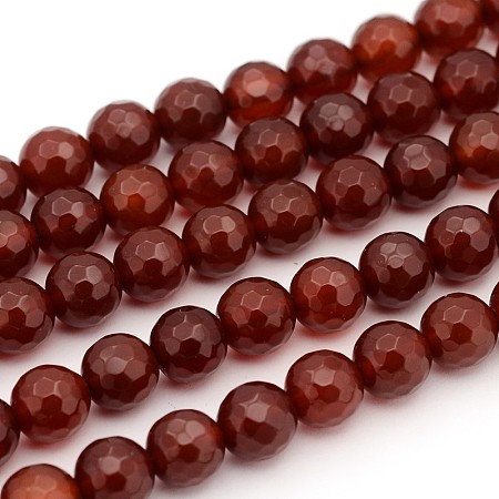 Honeyhandy Carnelian Beads Strands, Faceted, Dyed, Round, Dark Red, 8mm, Hole: 1mm, about 48 pcs/strand, 15 inch