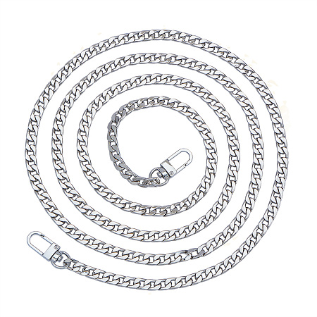 PandaHall Elite 1 Pack 63 Inches Iron Flat Chain Strap Handbag Chains Accessories Purse Straps Shoulder Cross Body Replacement Straps with 2 Pieces Swivel Buckles Silver
