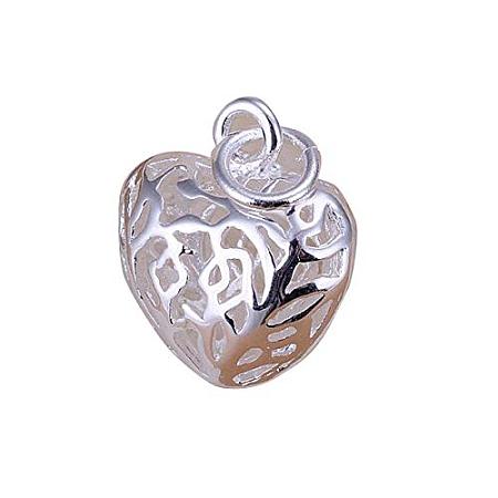 ArriCraft 1pc Brass Hollow Heart Pendants for DIY Bracelet Necklace Earring Making, Silver, 20x13mm