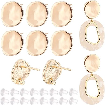 BENECREAT 10Pcs 18K Gold Plated 18K Gold Plated Semicircle Earring Stud with Loops, Brass Earring Components with 30Pcs Plastic Ear Nuts for DIY Crafts Earring Making, Hole: 1.2mm