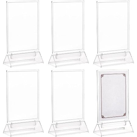 NBEADS 6 Sets Clear Acrylic Sign Holder, Table Menu Display Stand Desktop Display Stand T-Shape Table Top Sign Holder Suitable for Wedding Bar Restaurants Office Home Store